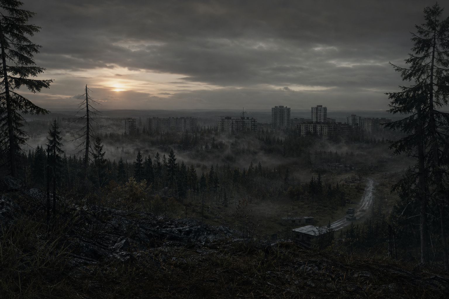 Paisagem de Chernarus ao entardecer